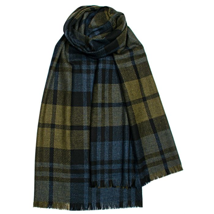 lochcarron of scotland Brock Black Watch Olive Luxury Fine Wool Stole lochcarron of scotland Brock Black Watch Olive Luxury Fine Wool Stole