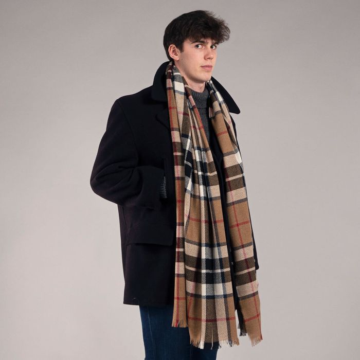 Lochcarron Of Scotland Brock Thomson Camel Modern Luxury Fine Wool Stole