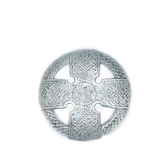 lochcarron of scotland Celtic Cross Plaid Large Brooch in Polished Pewter