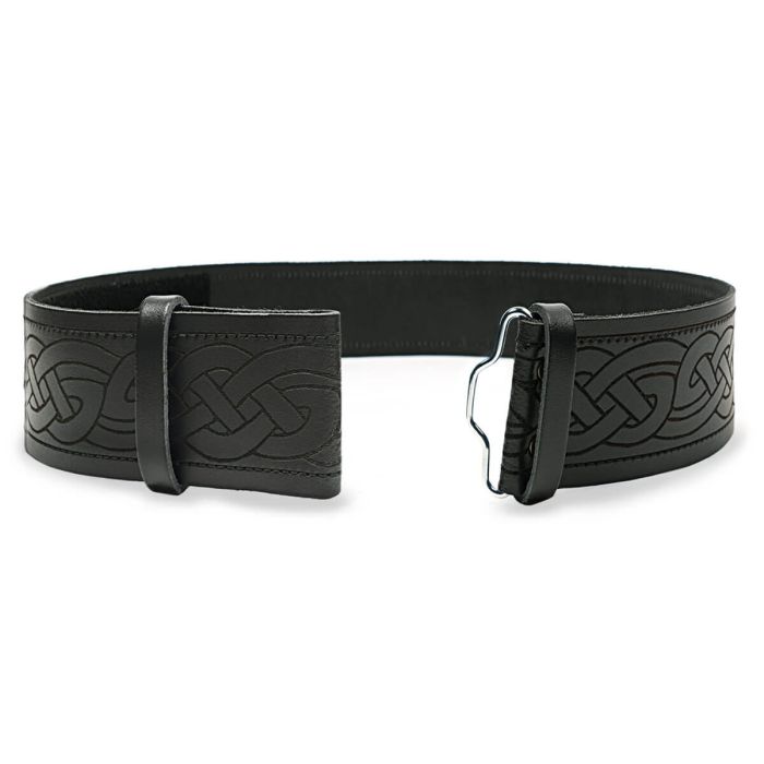 lochcarron of scotland Celtic Embossed Black Kilt Belt