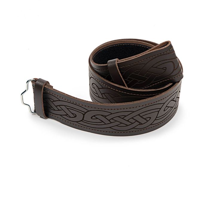 Lochcarron Of Scotland Celtic Embossed Brown Kilt Belt