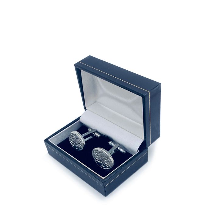 Lochcarron Of Scotland Celtic Oval Cufflinks In Polished Pewter