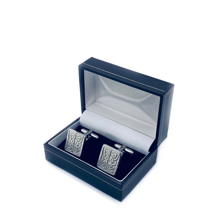Lochcarron Of Scotland Celtic Rectangle Cufflinks In Polished Pewter