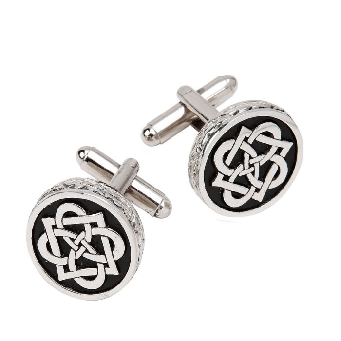 lochcarron of scotland Cufflinks with Celtic Knot Circular Design in Polished Pewter