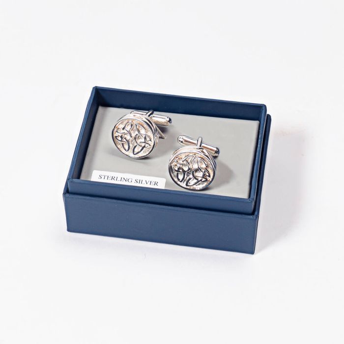 Lochcarron Of Scotland Cufflinks With Celtic Knot Circular Design In Sterling Silver