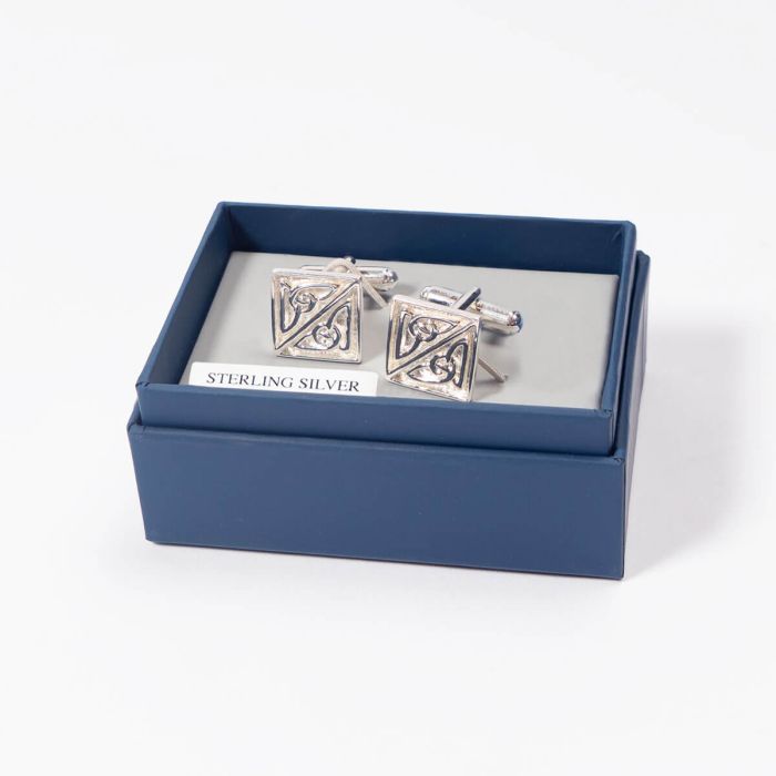 Lochcarron Of Scotland Cufflinks With Celtic Knot Square Design In Sterling Silver