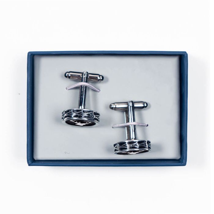 Lochcarron Of Scotland Cufflinks With Stag Circular Design In Polished Pewter