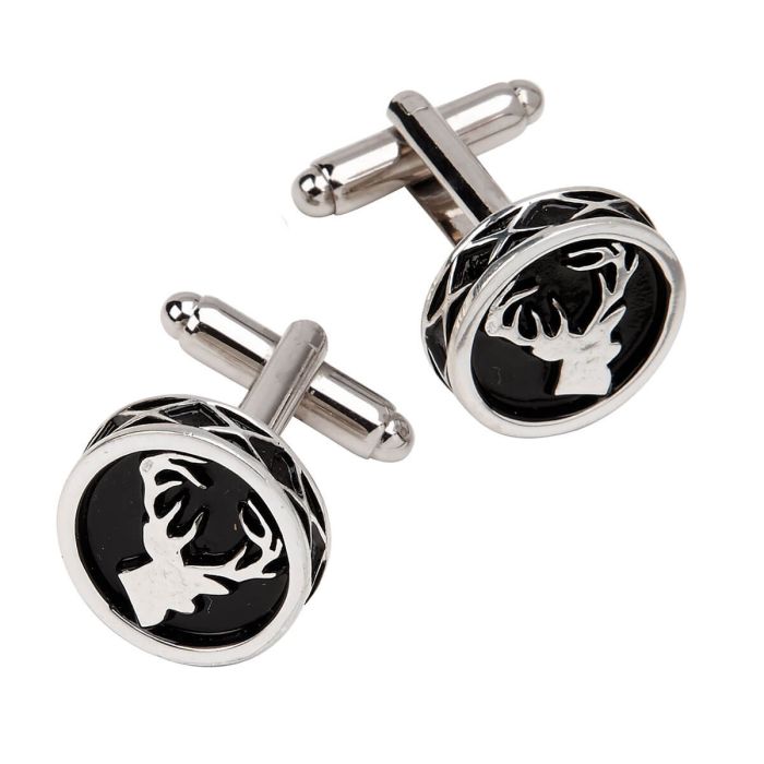 lochcarron of scotland Cufflinks with Stag Circular Design in Polished Pewter