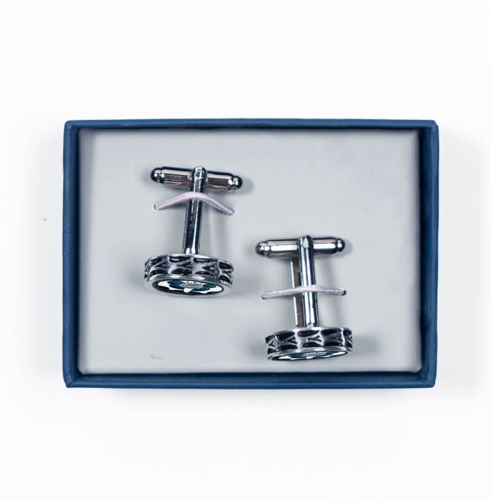 Lochcarron Of Scotland Cufflinks With Thistle Circular Design In Polish Pewter