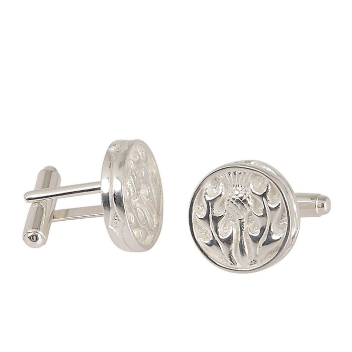 lochcarron of scotland Cufflinks with Thistle Circular Design in Sterling Silver