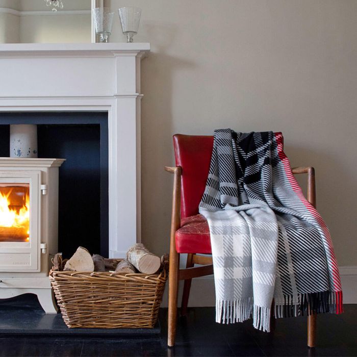 Lochcarron Of Scotland Darcy Lochcarron Graphite Tartan Luxury Wool Throw