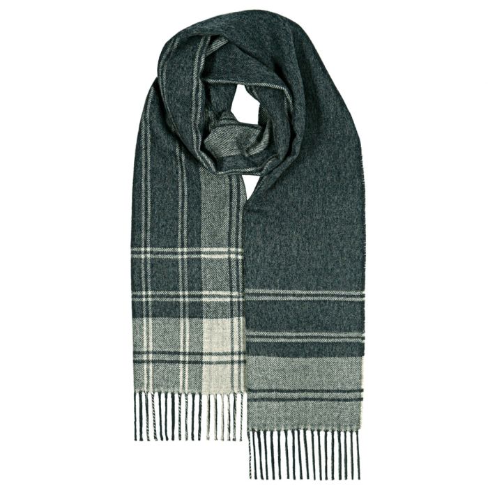 lochcarron of scotland Darwin Douglas Grey Tartan Oversized Lambswool Scarf