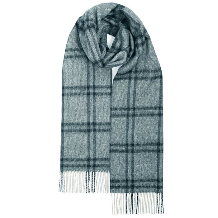 lochcarron of scotland Darwin Grey Plaid Oversized Lambswool Scarf