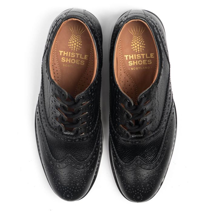 Lochcarron Of Scotland Deluxe Black Leather Grained Ghillie Brogue Shoes