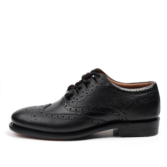 Lochcarron Of Scotland Deluxe Black Leather Grained Ghillie Brogue Shoes