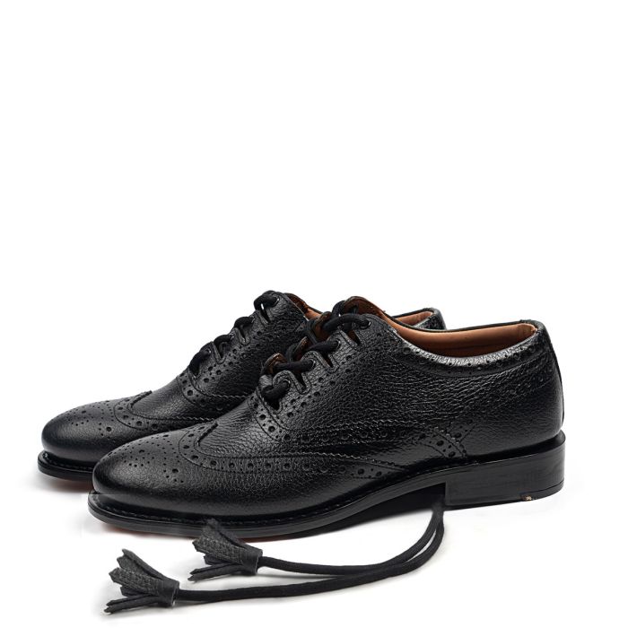 lochcarron of scotland Deluxe Black Leather Grained Ghillie Brogue Shoes