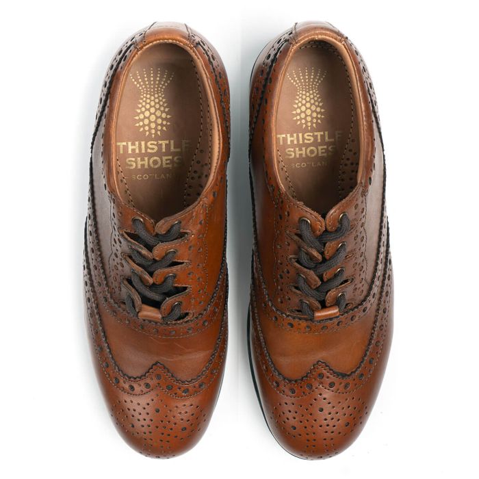 Lochcarron Of Scotland Deluxe Brown Leather Plain Ghillie Brogue Shoes