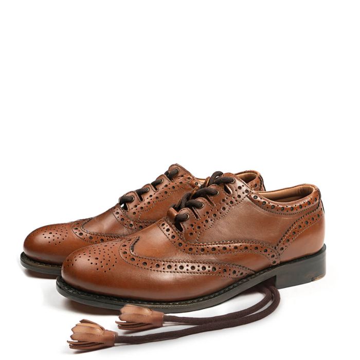 lochcarron of scotland Deluxe Brown Leather Plain Ghillie Brogue Shoes