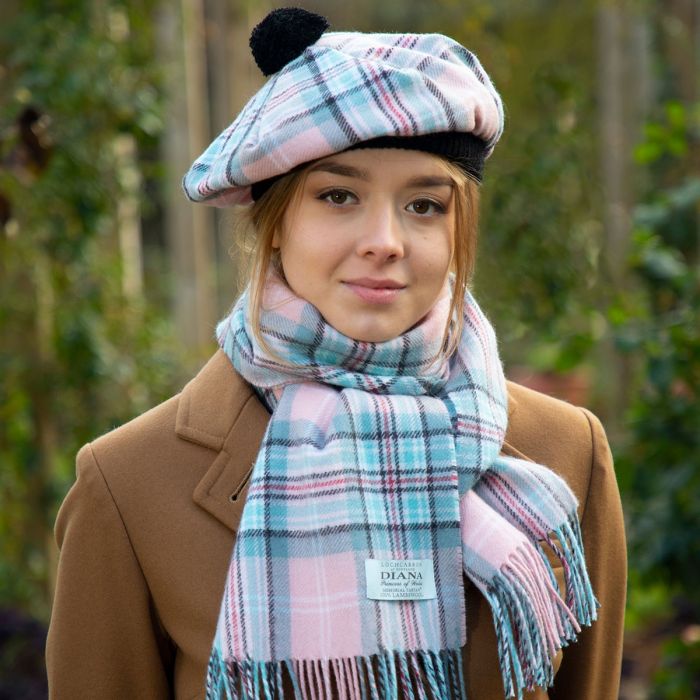 Lochcarron Of Scotland Diana Princess Of Wales Memorial Rose Tartan Brushed Wool Tam