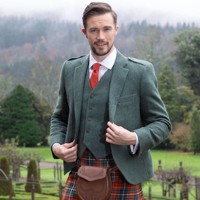 Lochcarron Of Scotland Estate Mangers Green Shetland Tweed 5 Button Kilt Waistcoat