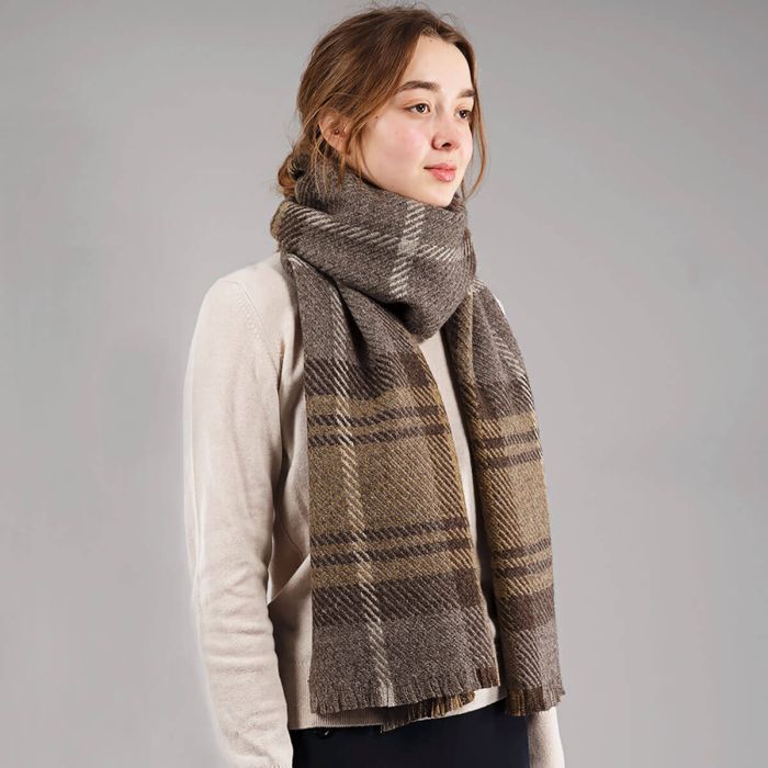 Lochcarron Of Scotland Fearne British Wool Cranston Taupe Scarf