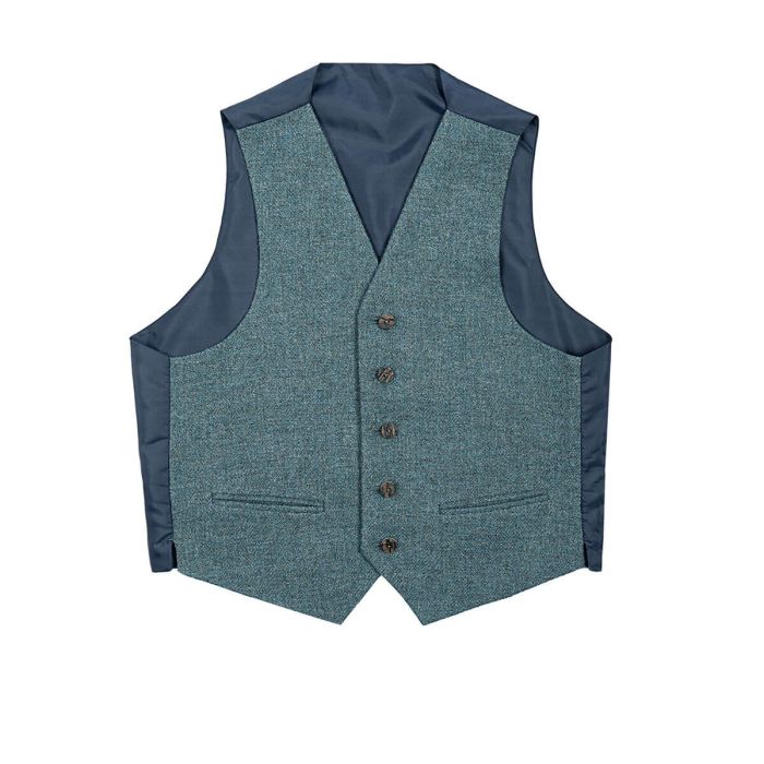 lochcarron of scotland Fishermans Blue Shetland Tweed 5 Button Kilt Waistcoat