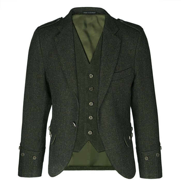 Lochcarron Of Scotland Forrester Green Shetland Tweed 5 Button Kilt Waistcoat