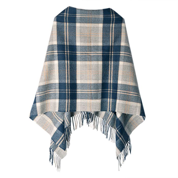 lochcarron of scotland Georgia Bannockbane Grey Tartan Lambswool Poncho