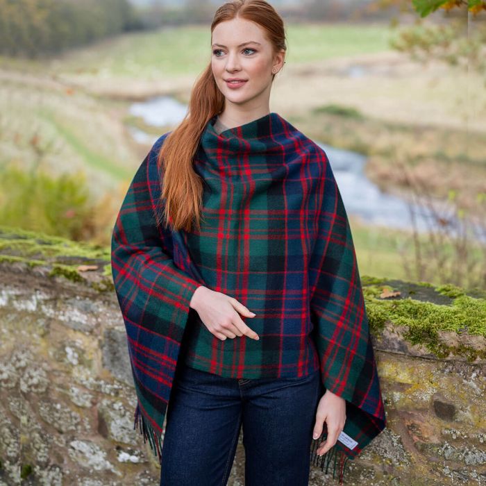 Lochcarron Of Scotland Georgia MacDonald Clan Modern Tartan Lambswool Poncho