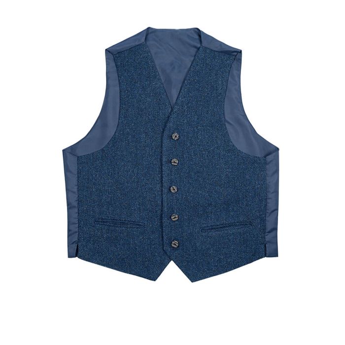 lochcarron of scotland Ghillie Blue Shetland Tweed 5 Button Kilt Waistcoat