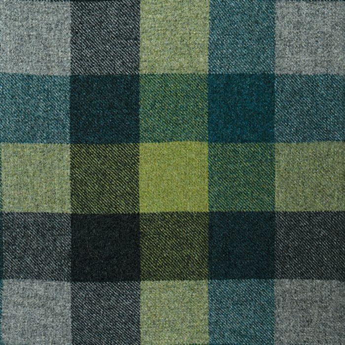 lochcarron of scotland Green / Blue / Grey Block Check Extra Fine Lambswool and Cashmere Fabric