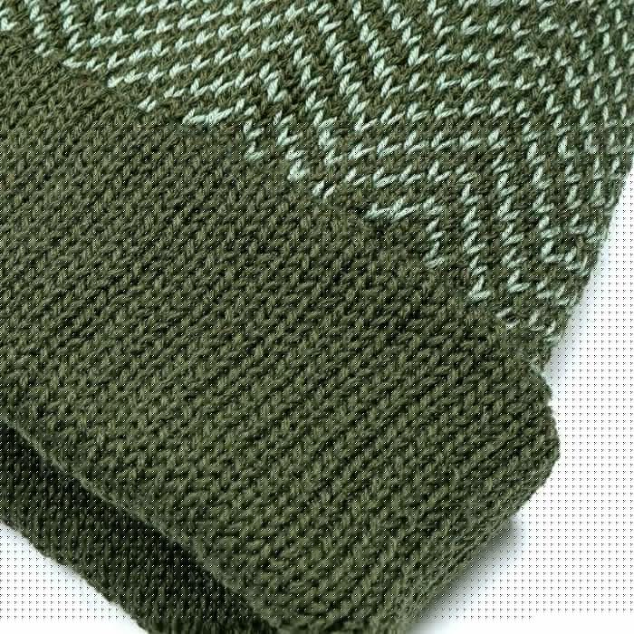 Lochcarron Of Scotland Green Herringbone Merino Wool Beanie Hat With Pom