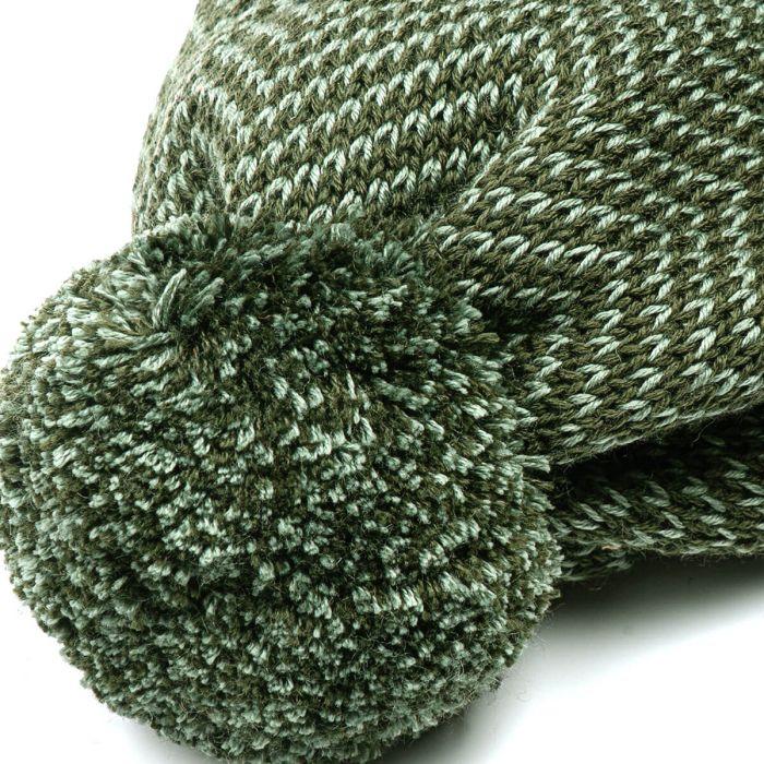 Lochcarron Of Scotland Green Herringbone Merino Wool Beanie Hat With Pom