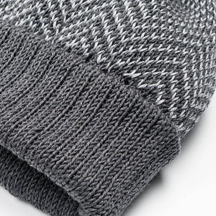 Lochcarron Of Scotland Grey Herringbone Merino Wool Beanie Hat With Pom