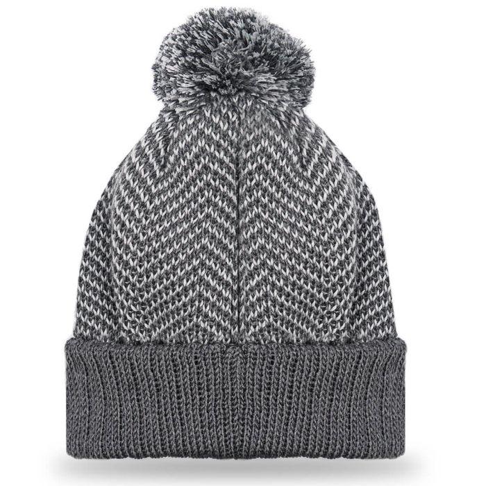 Lochcarron Of Scotland Grey Herringbone Merino Wool Beanie Hat With Pom