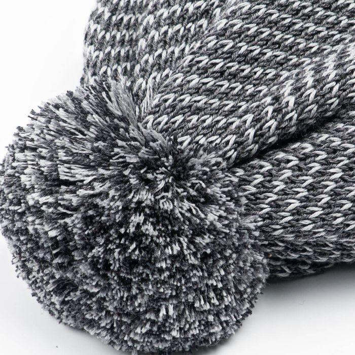 Lochcarron Of Scotland Grey Herringbone Merino Wool Beanie Hat With Pom