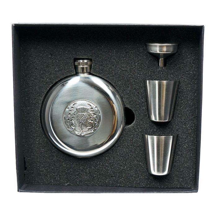 Lochcarron Of Scotland Hip Flask With Thistle Design