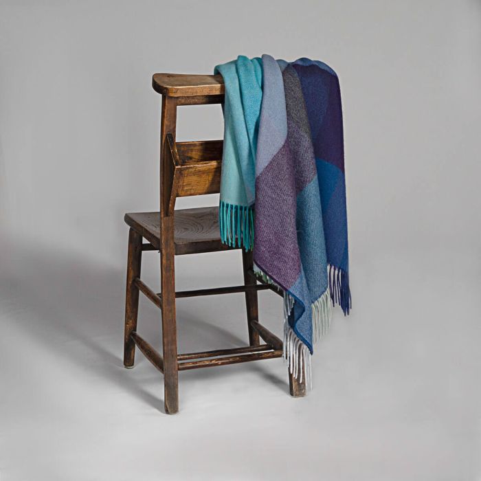 Lochcarron Of Scotland Innes Midnight Sky Check Luxury Cashmere Blanket