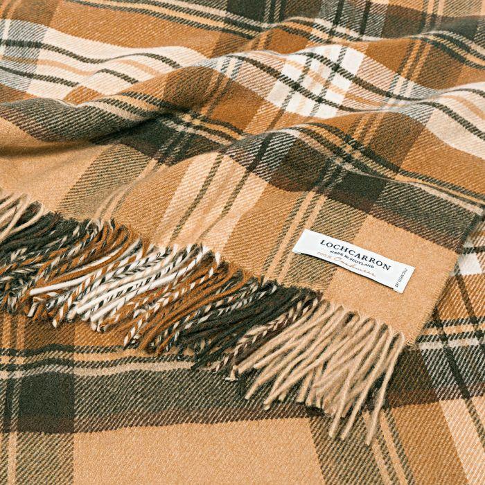 Lochcarron Of Scotland Innes Stewart Camel Tartan Luxury Cashmere Blanket