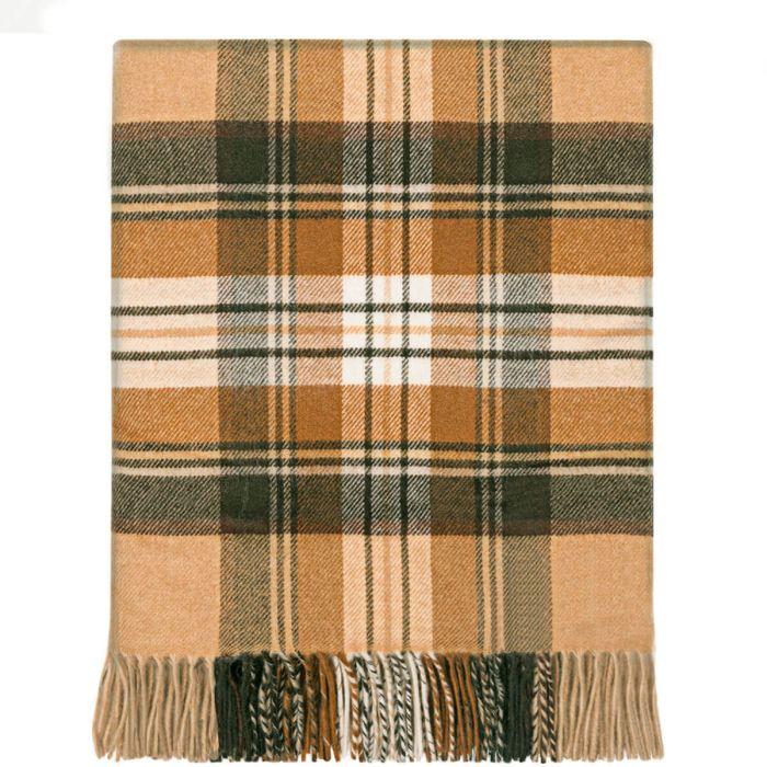 lochcarron of scotland Innes Stewart Camel Tartan Luxury Cashmere Blanket