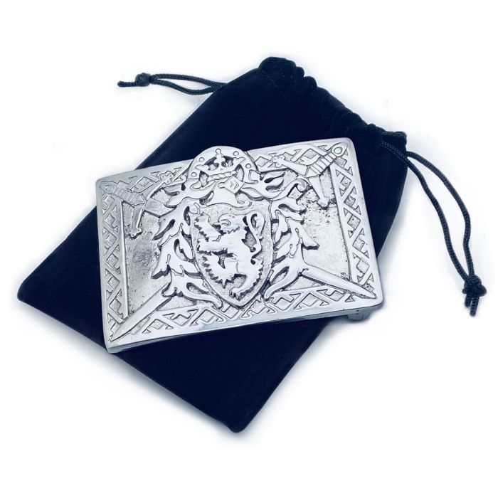 Lochcarron Of Scotland Lion Rampant Kilt Belt Buckle In Polished Pewter