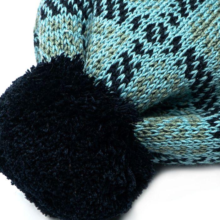 Lochcarron Of Scotland Lochaber Sky Merino Wool Tartan Beanie Hat With Pom