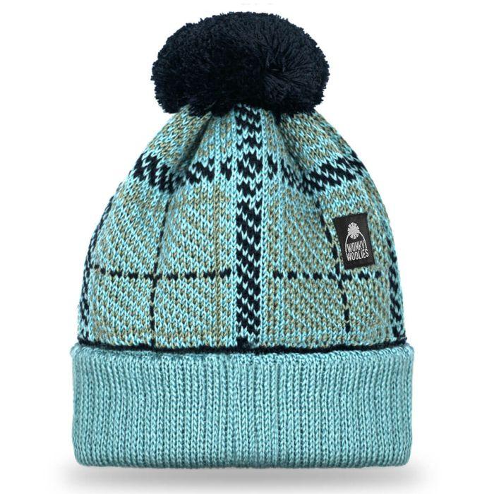 lochcarron of scotland Lochaber Sky Merino Wool Tartan Beanie Hat with Pom