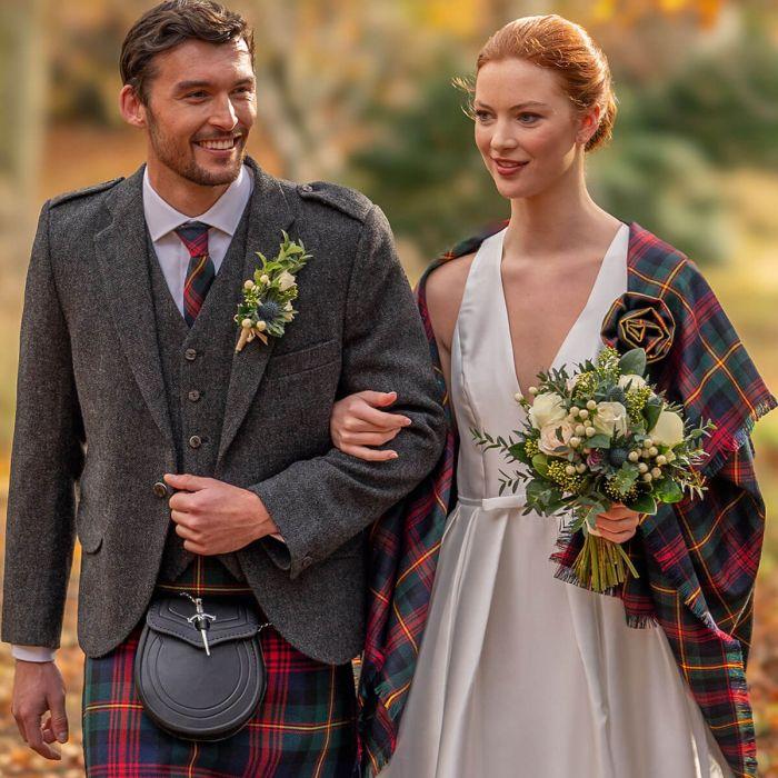 Lochcarron Of Scotland Made To Order Reiver Lightweight Tartan Corsage Flower Brooch Pin