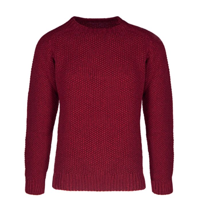 lochcarron of scotland Men's Brodie Russet Red Chunky Knitted Wool Crew Neck Jumper