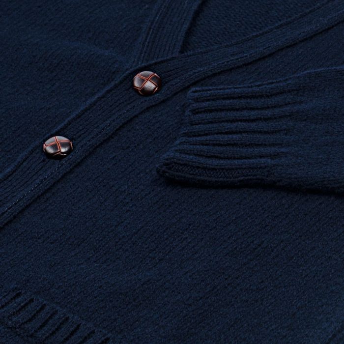 Lochcarron Of Scotland Men's Connell Nero Navy Superfine Knitted Wool Vee Neck Cardigan