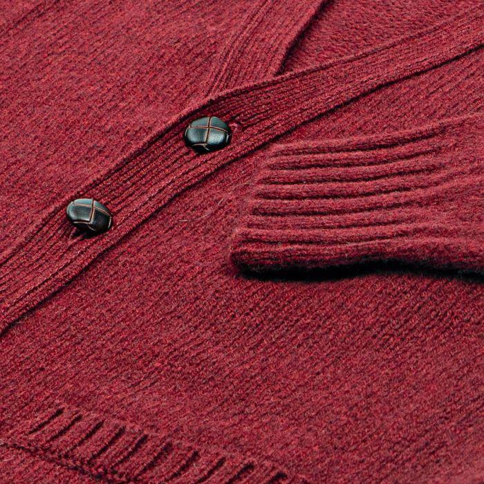 Lochcarron Of Scotland Men's Connell Russet Red Superfine Knitted Wool Vee Neck Cardigan