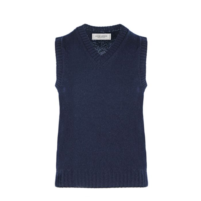 lochcarron of scotland Men's Jack Navy Chunky Knitted Wool V Neck Slipover Vest