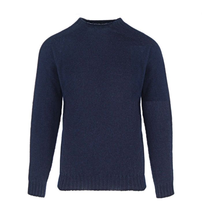 lochcarron of scotland Men's Kyle Navy Chunky Knitted Wool Crew Neck Jumper