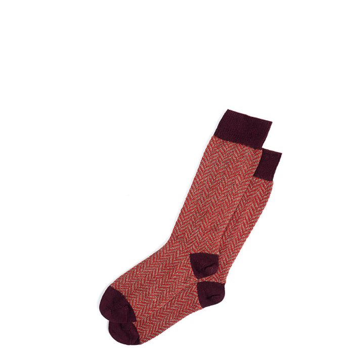 Lochcarron Of Scotland Men's Mulberry Herringbone Merino Blend Socks